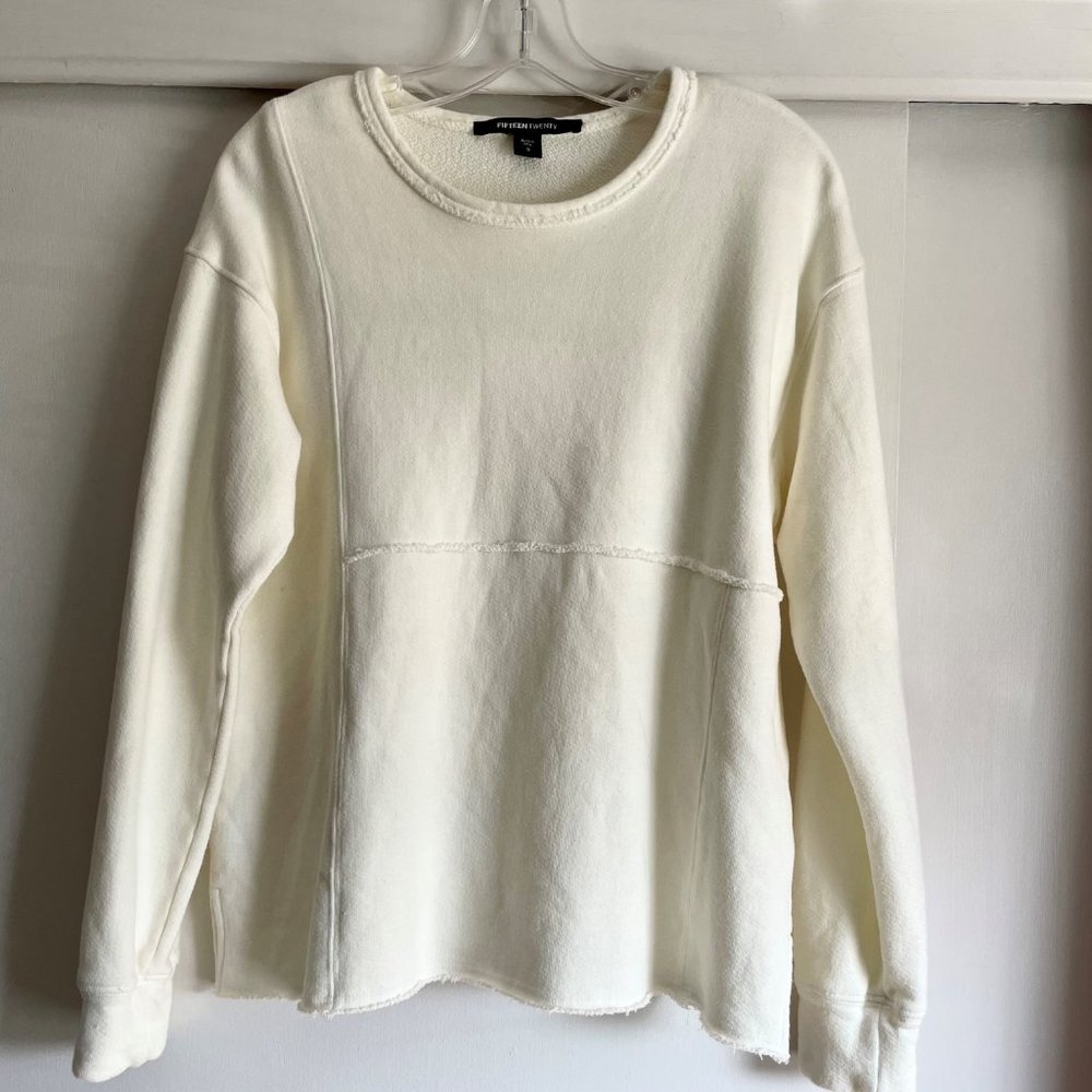 Fifteen Twenty Long Sleeve Raw Hem Top S French Terry Scoop Sweatshirt Cream